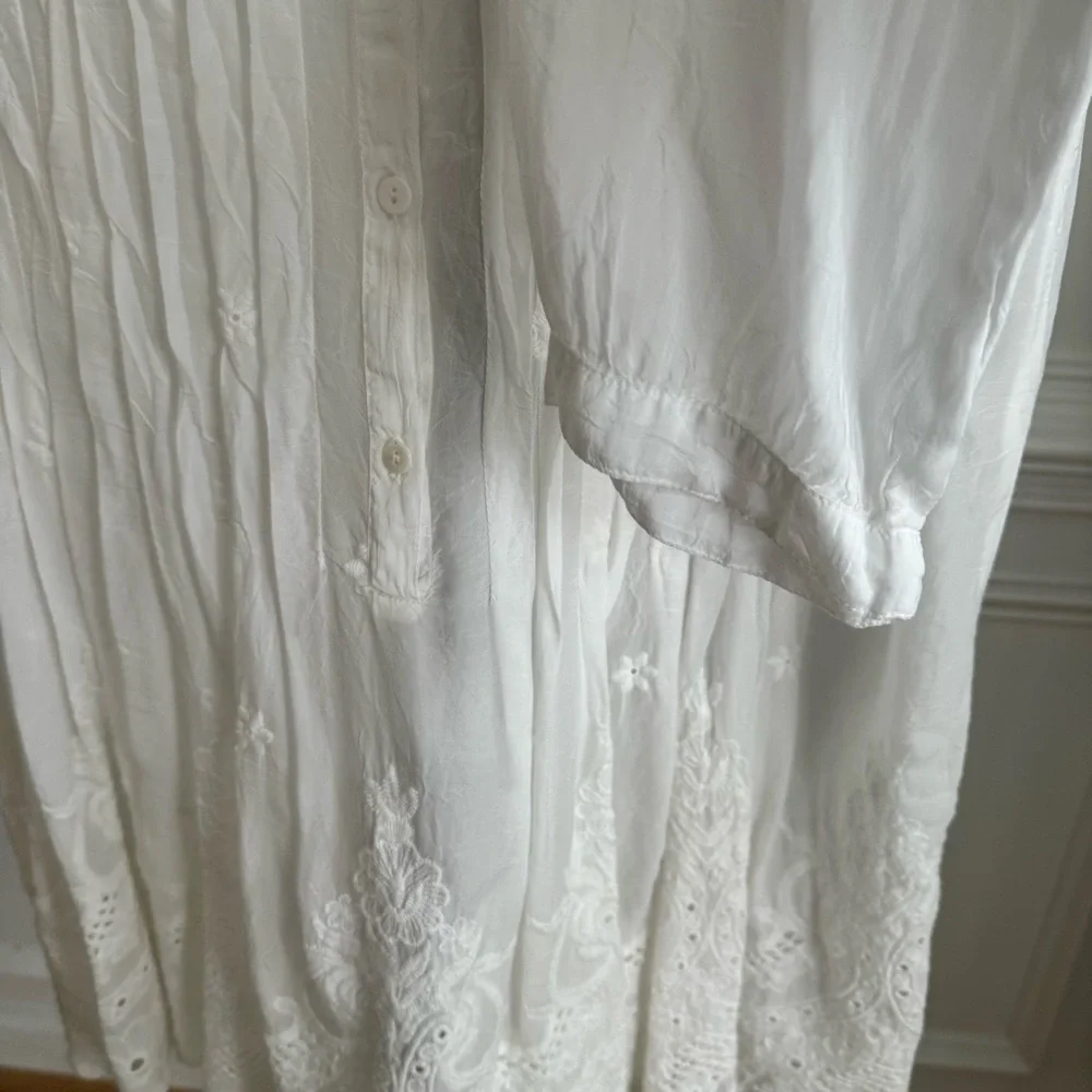 Johnny Was White The Pintuck Vine Embroidered Boho Blouse Tunic Small